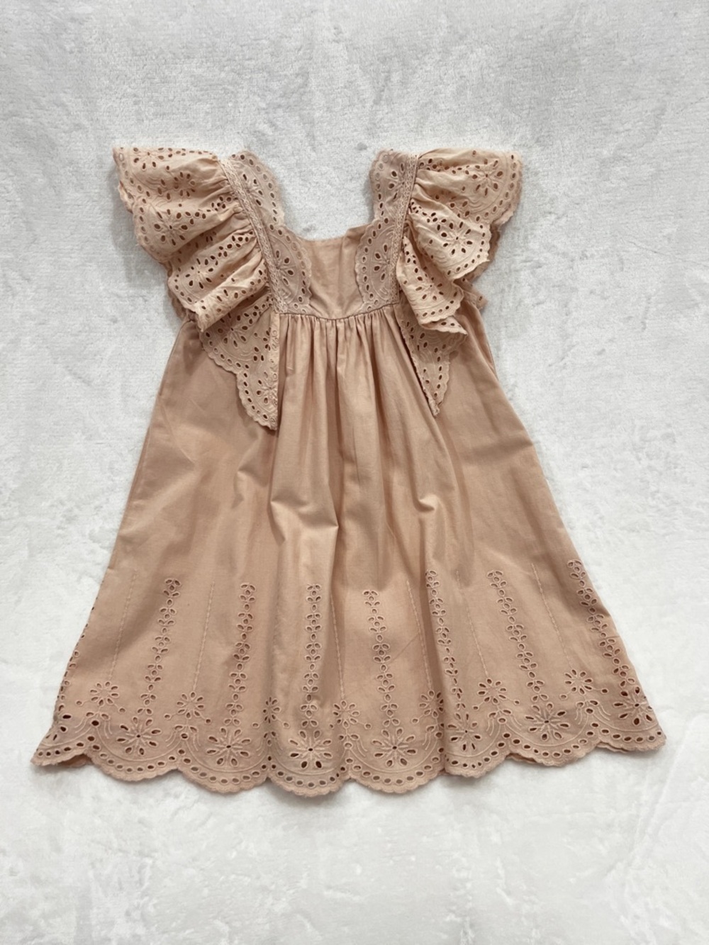 ZARA Ruffle Lace Eyelet Girls Kids Dress Size 4-5 Years Cotton Lined Coral Blush